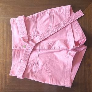 High waisted Pink shorts with matching belt